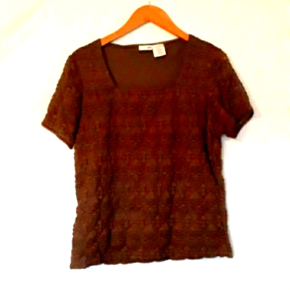 East 5th Chocolate Brown Short Sleeve Blouse Top XL